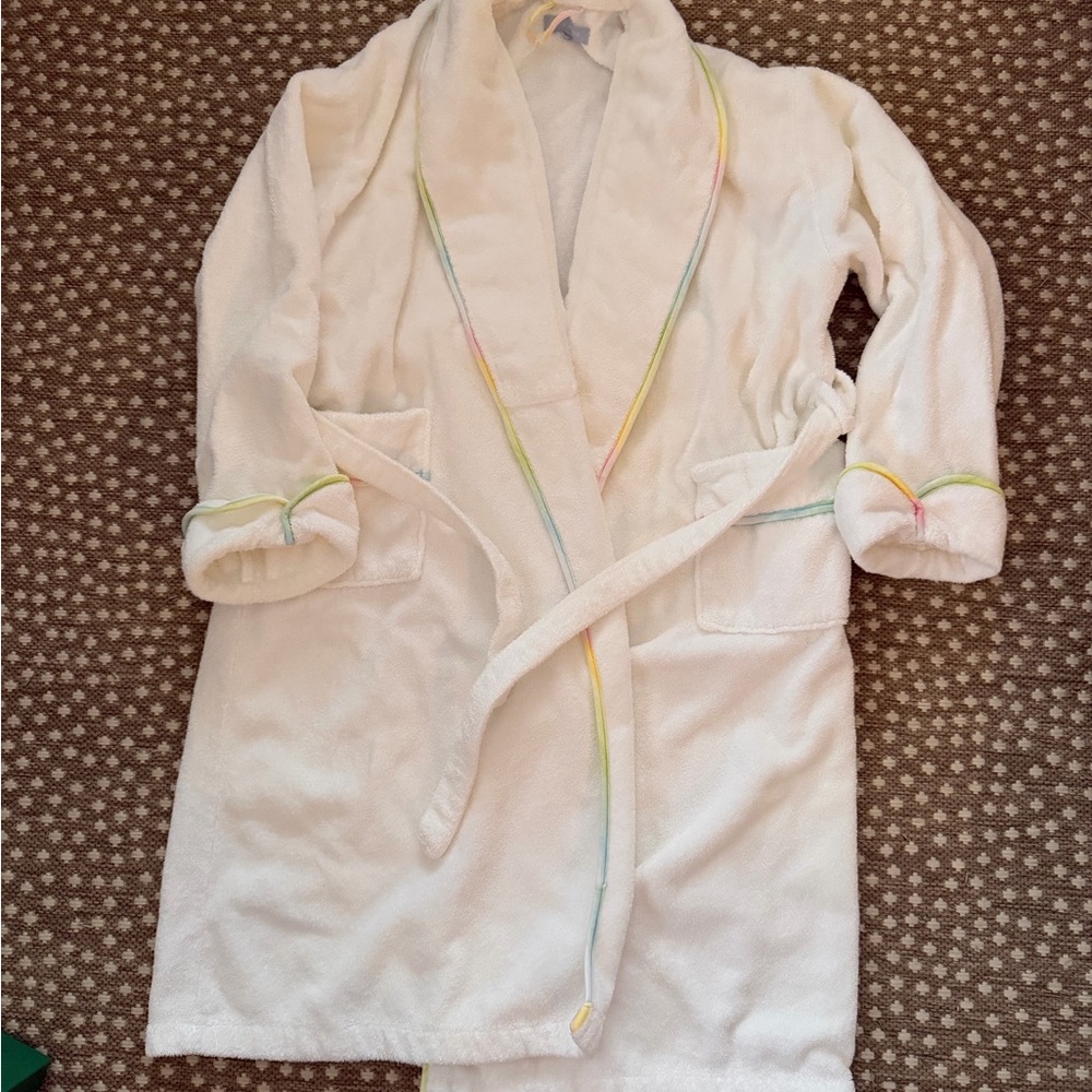 Hill House White Robe with rainbow Trim L/XL